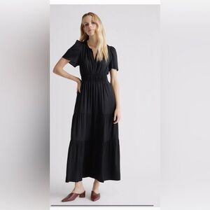 Washable Stretch Silk Tiered Maxi Dress